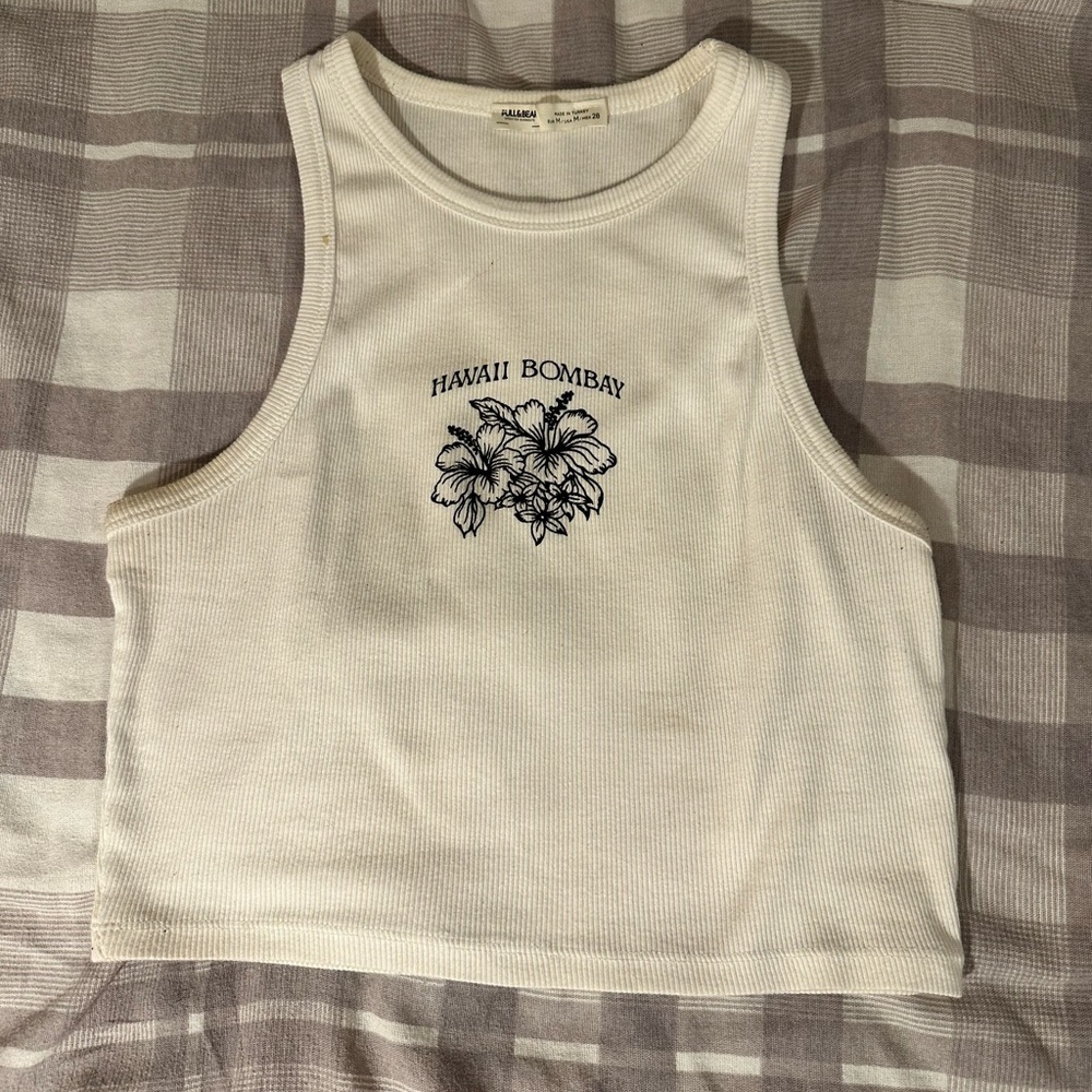 Pull&Bear Ribbed White Tank Top
